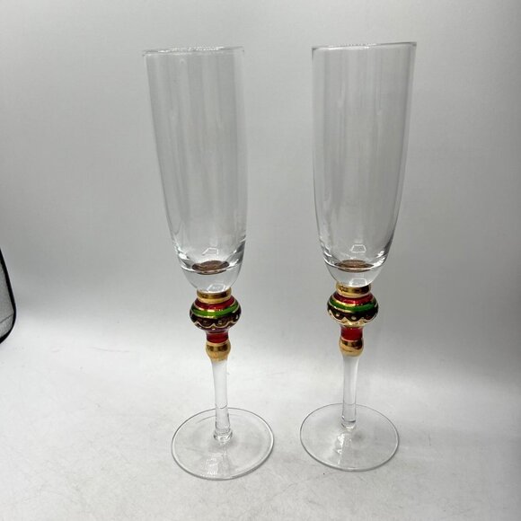 World Market Other - World Market Set of 2 Multicolor Gold Bulb Stem Moroccan Style 10.5” Wine Glasse